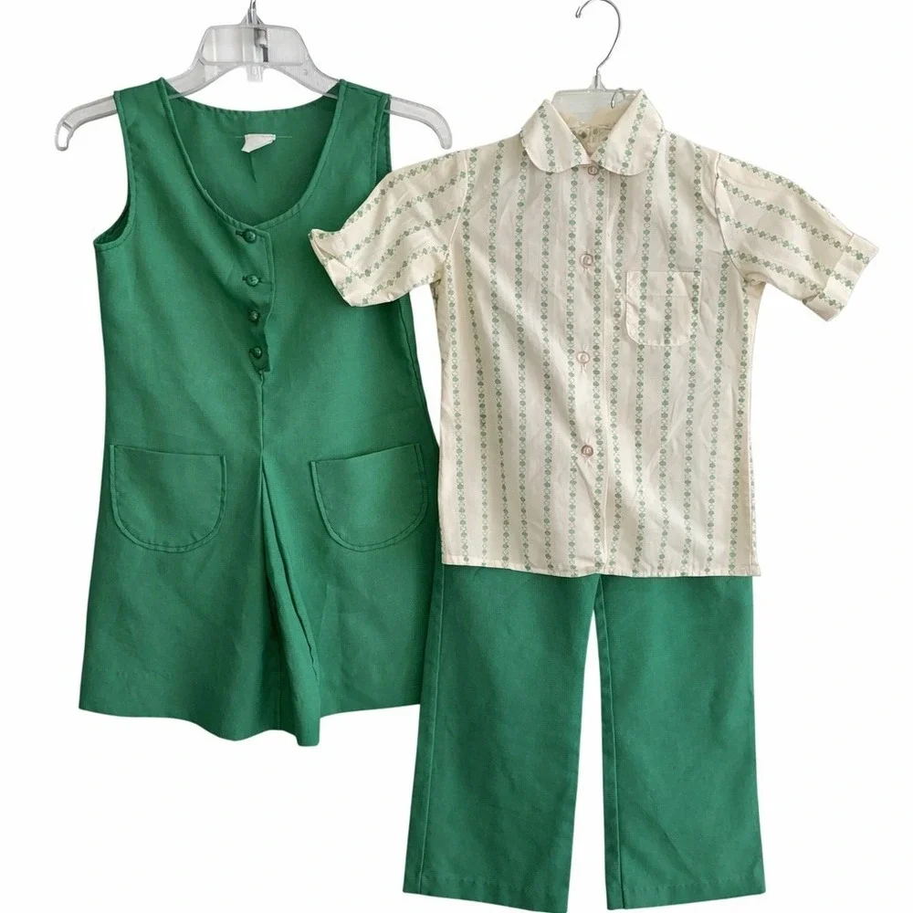Vintage Official Girl Scout 70s Uniform‎ 3 Piece Set Juniors Size 8-10 Clover